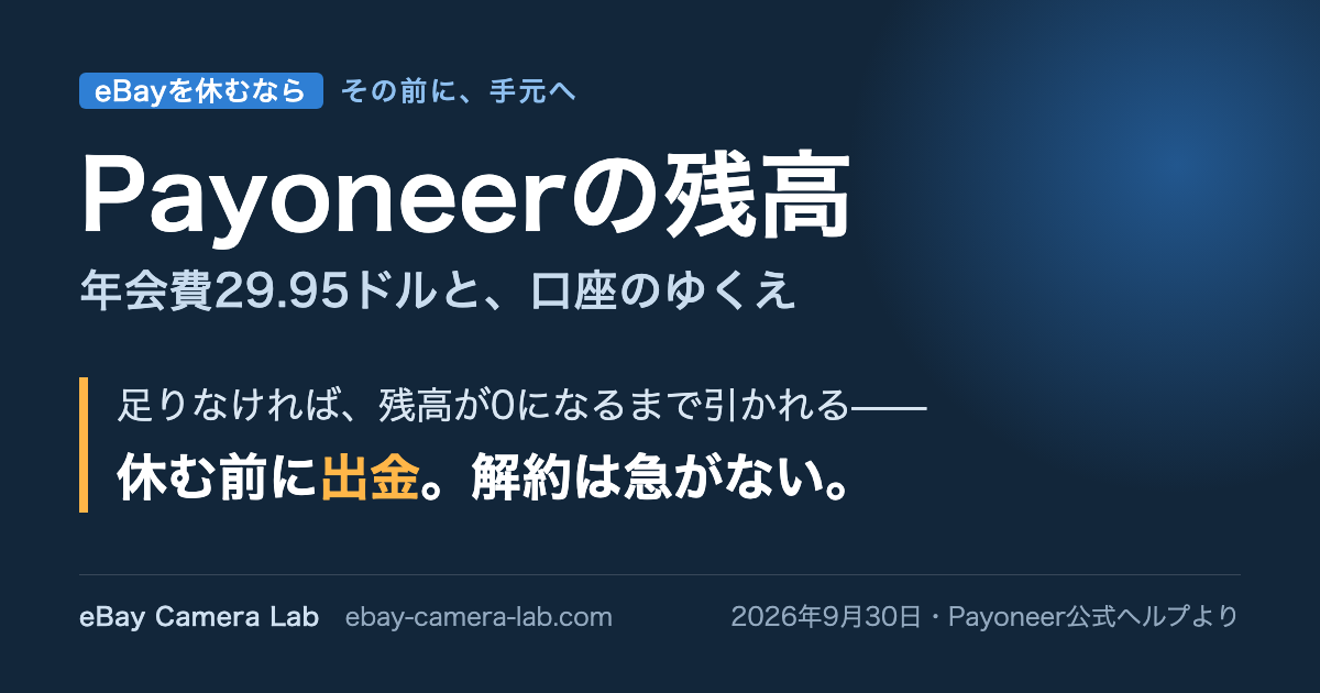 Payoneerの残高、年会費29.95ドルと口座のゆくえ。休む前に出金、解約は急がない