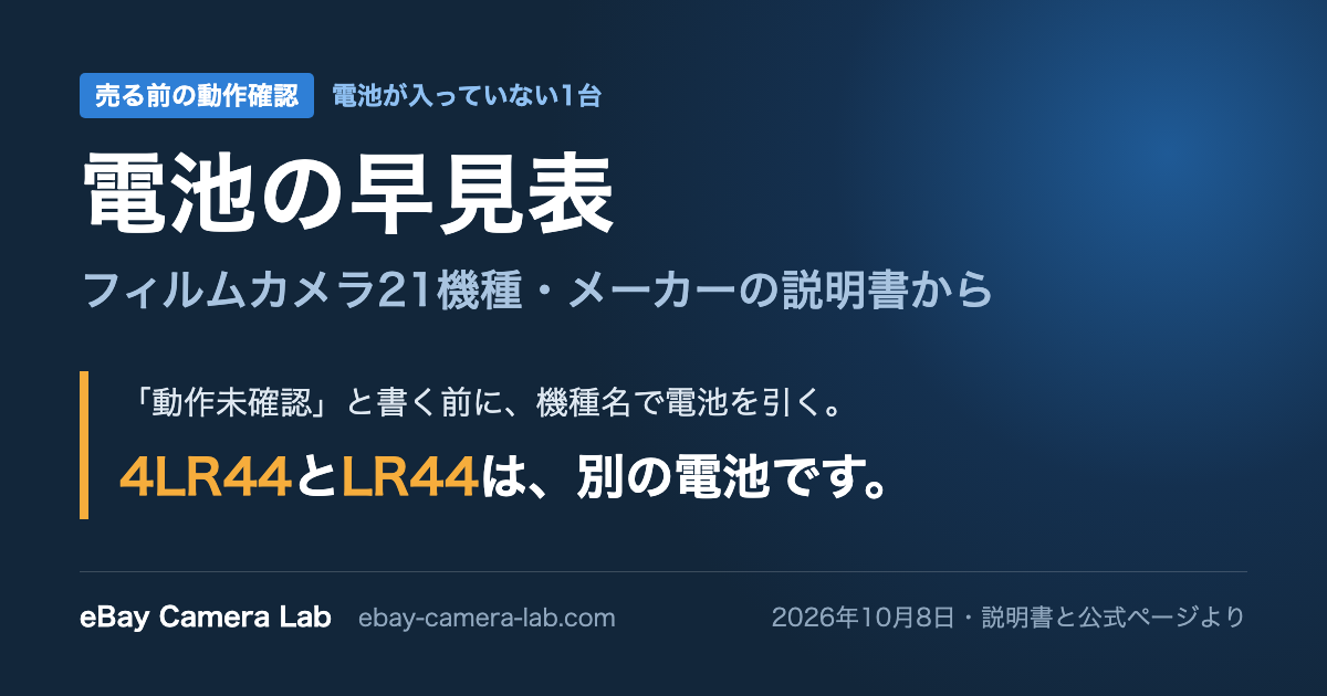 電池の早見表 フィルムカメラ21機種 表紙